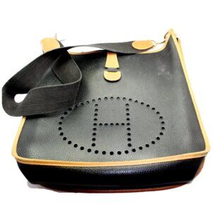 Authentic! Hermes Evelyne Black + Brown Trim Leather GM Handbag Purse​